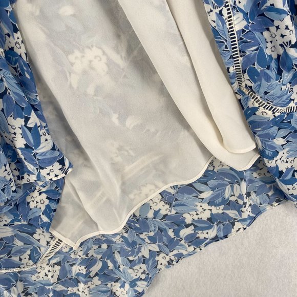 Ralph Lauren Skirt Women's Plus Floral Print A-line Handkerchief Hem White Blue - Picture 7 of 8